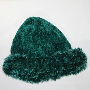 Fluffy Soft Women's Green Hat with soft Cuff Fold